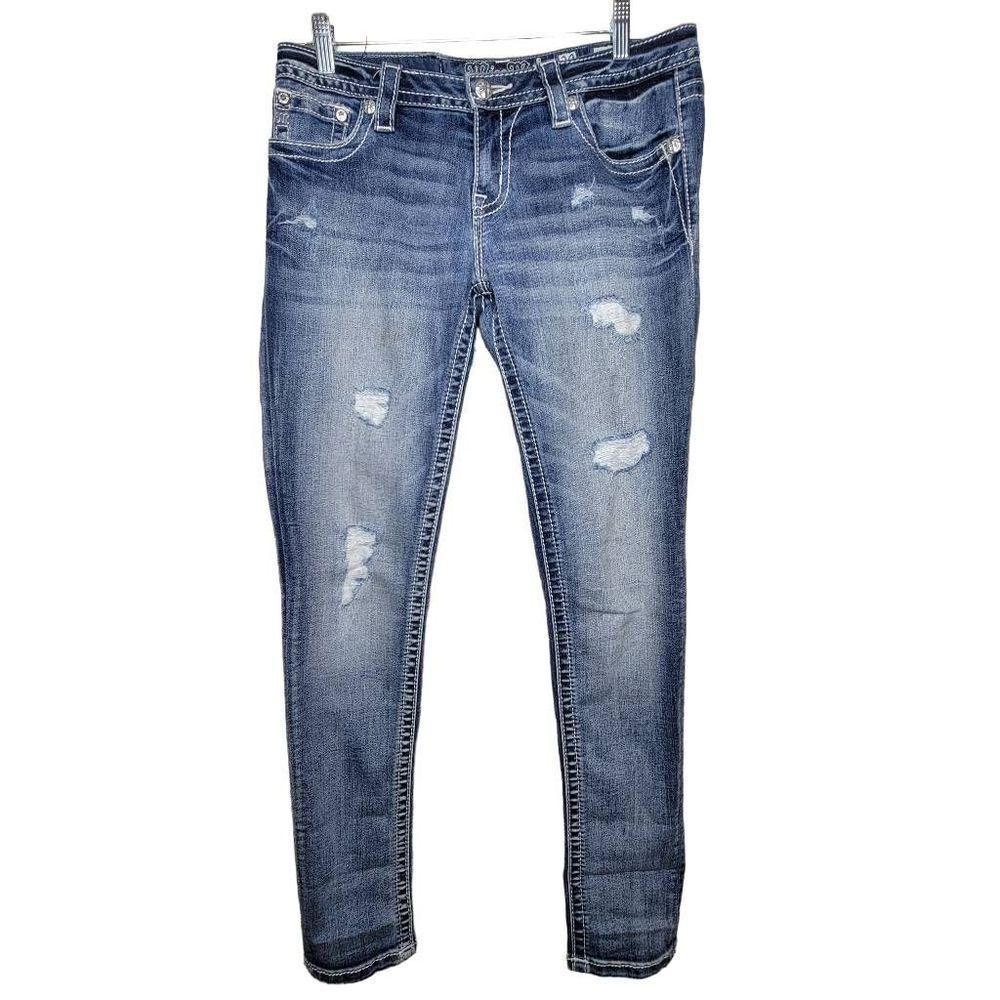 Miss Me Signature Skinny Embroidered Pocket Detail Distressed Denim Jeans Size 2
